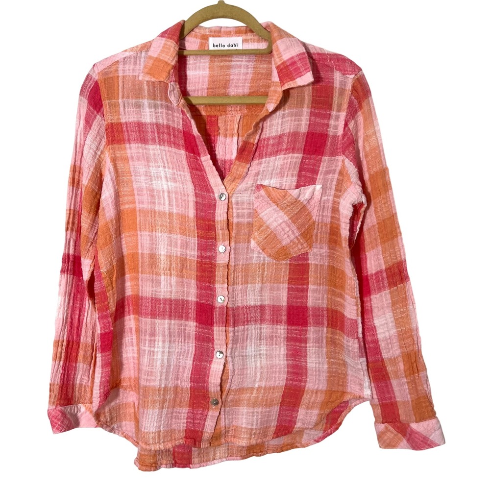 Bella Dahl Top Womens S Plaid Gauze Button Down Light‎ Weight Spring Casual